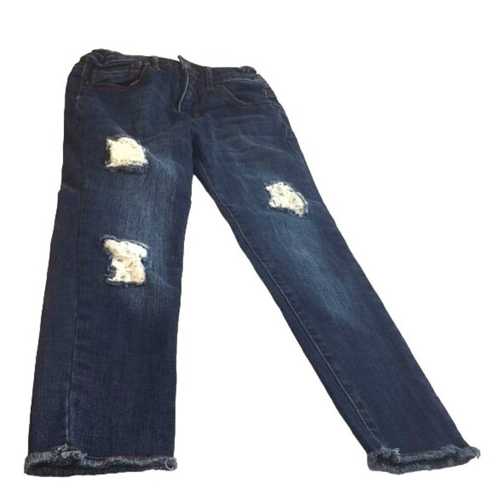 Cat & Jack Girls Jeans Adjustable Elastic Waist Raw Hem Distressed Size 6